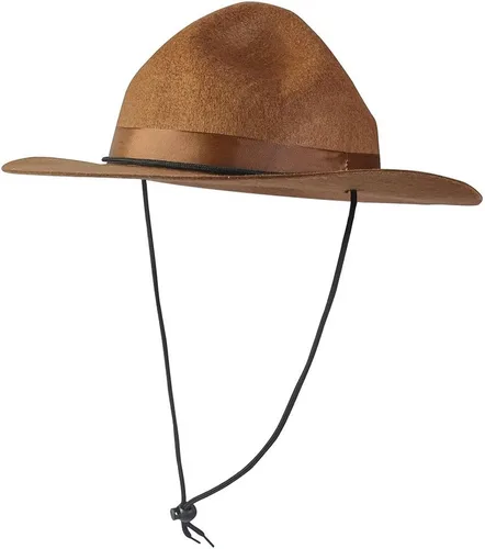 Vista 9 de Funny Party Hats Sombrero de guardabosques - Sombrero de campaña militar de sargento de taladro marrón