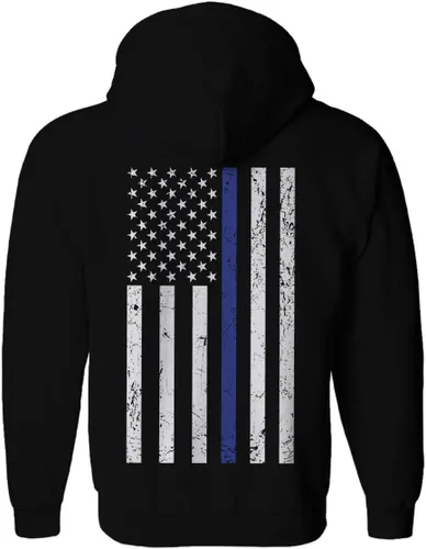Vista 3 de Sudadera con capucha de la bandera estadounidense con diseño de la bandera azul delgada
