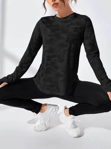 Vista 3 de SweatyRocks Camiseta deportiva ligera de manga larga para mujer, camiseta deportiva con espalda cruzada para yoga