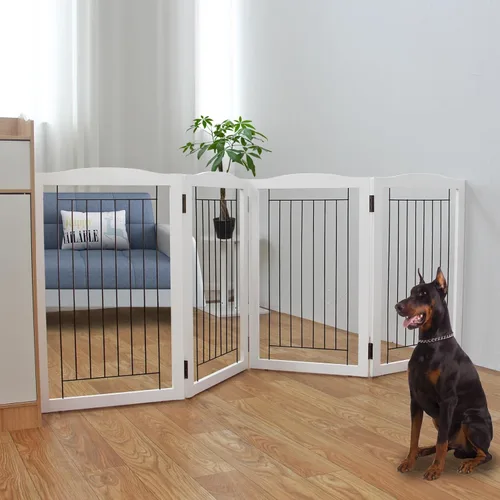 Vista 31 de ZJSF Puerta plegable independiente para perros para casa, puerta de madera extra ancha para cachorros, escaleras, puertas para mascotas, valla alta