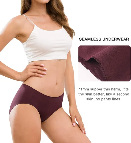 Vista 3 de Altheanray Ropa interior de algodón para mujer, sin costuras, suave, hipster, bikini de tiro medio para mujer