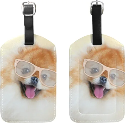 Vista 5 de BAXIEJ - 2 etiquetas de equipaje para maleta, lindas etiquetas de equipaje de perro pomerania con etiquetas de identificación de nombre para viajes