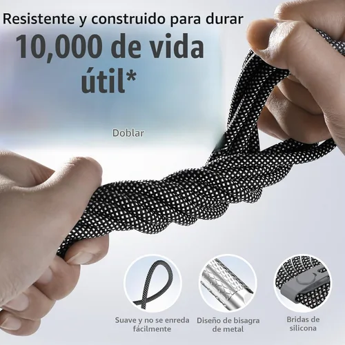Vista 6 de Cable USB C de 3.3 pies, 240 W, trenzado, giratorio de 180°, USB C a USB C, cable USB 2.0, tipo C, cable de carga para iPhone 16/16Pro/16Plus/16Pro