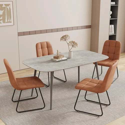 Vista 15 de HIPIHOM Mesa de comedor moderna de granja de 47.2 pulgadas, mesa de comedor rectangular de madera con patas de metal para 4 personas para comedor