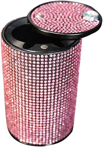 Vista 8 de Cenicero portátil con tapa, a prueba de olores, cenicero de automóvil de diamantes de cristal para mujeres, mini bote de basura ideal para Negro