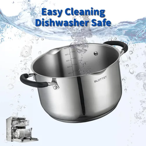 Vista 5 de SLOTTET Olla de Caldo de Acero Inoxidable de 6 Cuartos con Tapa de Vidrio con Colador, Olla de Sopa de 6 Qt Multiusos con Pico Vertedor, Mango