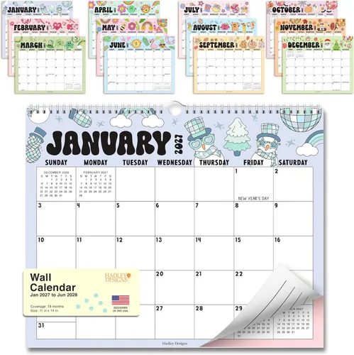 Vista 24 de Calendario de pared 2026 – Calendario de pared grande 2026 para el hogar Tiza colorida 2026-2027