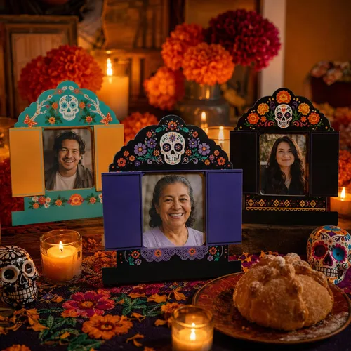 Vista 5 de Juego de 36 marcos de fotos de papel del Día de los Muertos, juego