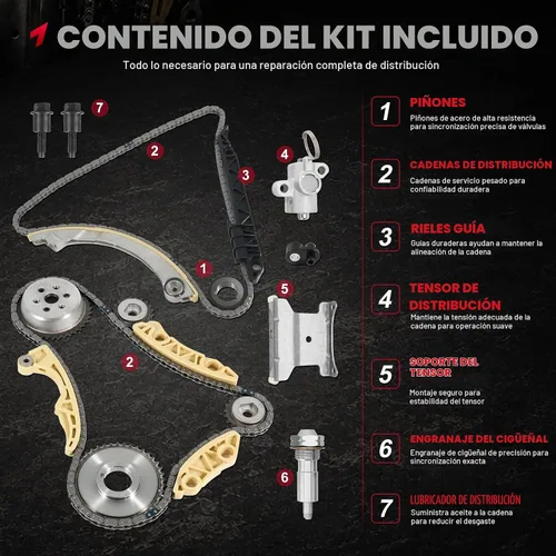 Vista 3 de Kit de cadena de distribución 94201S con tensor, riel de guía, piñón de manivela, piñón de eje Compatible con Chevy Malibu Equinox Buick LaCrosse L4