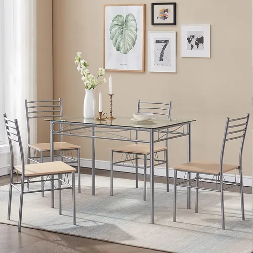 Vista 3 de VECELO Mesa y sillas de comedor de cocina para 4, juegos de comedor de 5 piezas, ahorro de espacio, 42.1 pulgadas, plata bruñida Negro