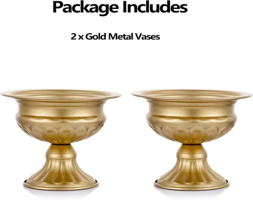 Vista 6 de Jarrones de metal para centros de mesa, Hewory Jarrones de compota de pedestal dorado con contenedor floral a granel, cuencos con pie de latón
