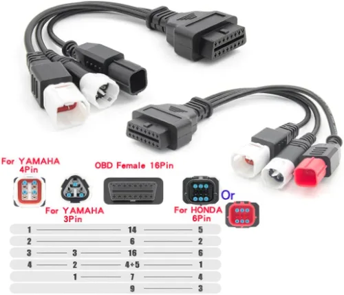Vista 2 de Herramienta de diagnóstico de motocicleta, cable adaptador OBD2 3 en 1 apto para Yamaha, 16 pines a 3pin 4pin 6pin