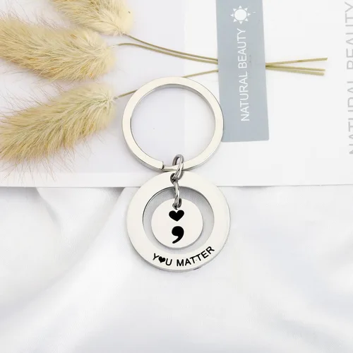 Vista 2 de OKEYCH Mental Health Awareness Gift Matter Keychain Semicolon Quote Jewelry Depression Gift