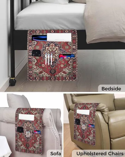 Vista 5 de Organizador de reposabrazos para sofá, organizador de mesita de noche, soporte de control remoto para sofá, bohemio, antideslizante, diseño étnico