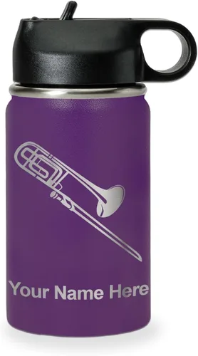 Vista 33 de LaserGram Botella de agua personalizada, trombón, acero inoxidable de doble pared aislada al vacío con popote superior, regalo grabado personalizado