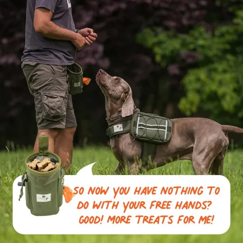 Vista 7 de INSPECTOR TAIL Bolsa de golosinas para perros con cordón para evitar derrames, bolsa de 2 tazas Manos libres con 4 formas de llevar bolsa