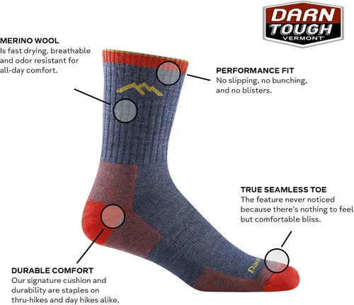 Vista 2 de Calcetines de senderismo Darn Tough para hombre Hiker Micro Crew peso medio (Estilo 1466)