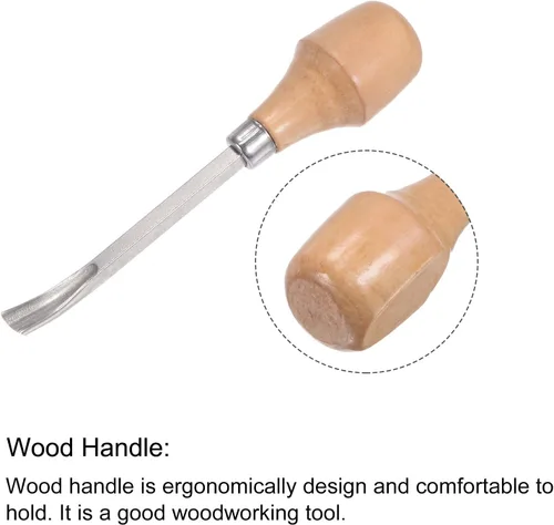 Vista 4 de uxcell Cuchillo para tallar cinceles de madera, 0.394 in cromado 45 # acero al carbono curvada punta media redonda herramienta de mano