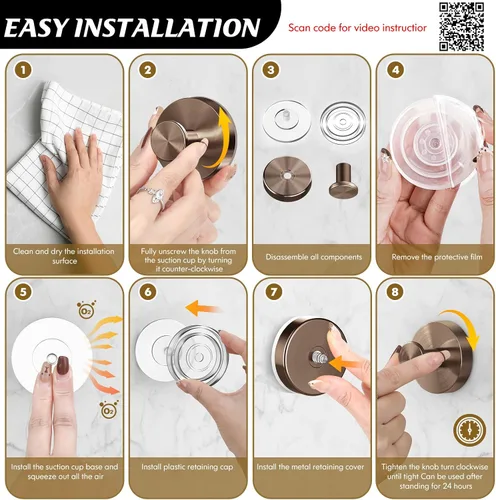 Vista 5 de MOTAIPEAK Ganchos de ventosa para ducha, 2 ganchos de succión para toallas de ducha, ganchos para toallas sin taladrar para pared de baño, cocina