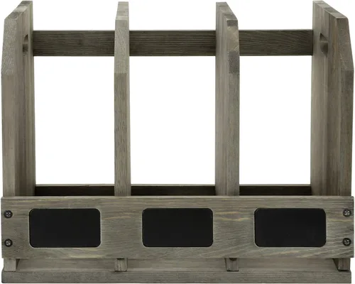 Vista 6 de MyGift Revistero de madera con 3 compartimentos y etiqueta de pizarra, organizador de archivos de escritorio, organizador de documentos de oficina