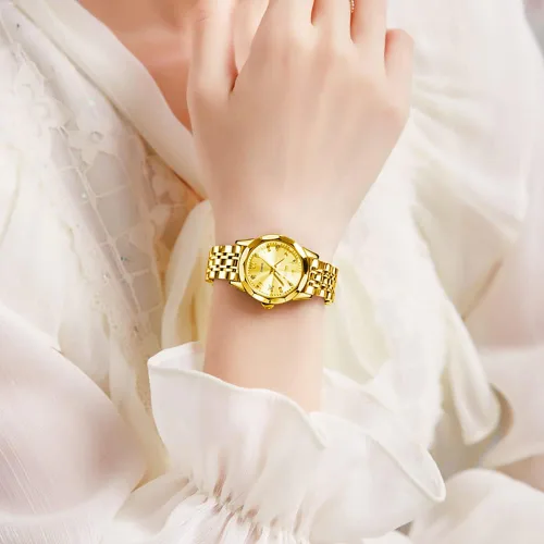 Vista 4 de OLEVS Reloj de pulsera para mujer, de acero inoxidable, de dos tonos, de acero inoxidable, analógico, de cuarzo, para mujer