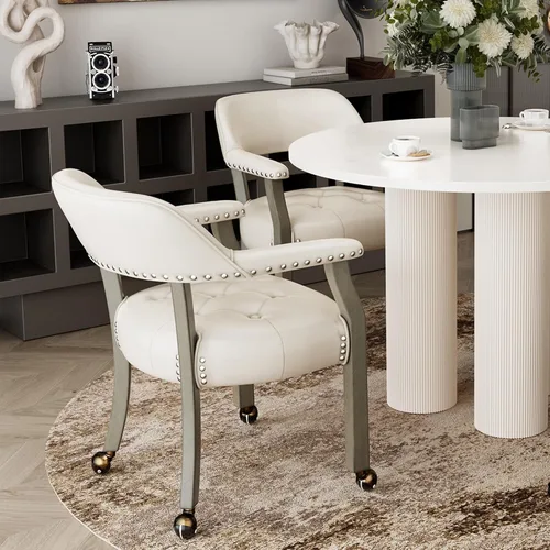 Vista 56 de Juego de 2 sillas de comedor con ruedas, poliuretano gris antiguo Gris (Antique Grey)