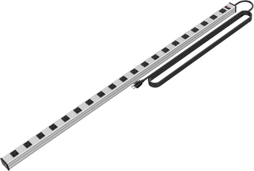 Vista 9 de Tira de alimentación de enchufe de metal resistente de 20 tomas, protector de sobretensiones 2100J cable de extensión de 15 pies de largo