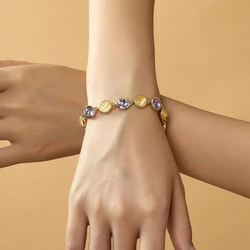 Vista 3 de Aprilery Gold Chain Bracelet for Women, Dainty Multicolor Crystal Stone Link Bracelet 14K Gold Trendy Bracelets Jewelry for Women Girls Gifts for Her