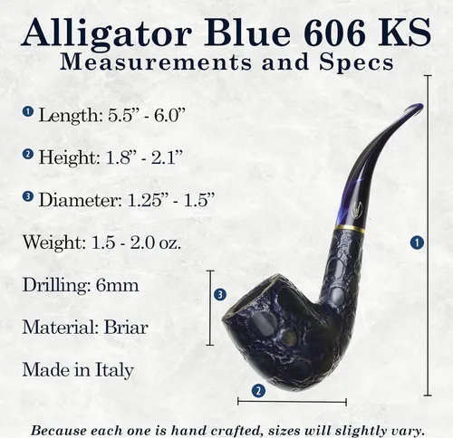 Vista 2 de Savinelli Pipes Alligator Collection 606 KS Bent Billar - Colorido tubo de madera italiana teñido a mano, hecho a mano en Italia, 0.236 in (azul)
