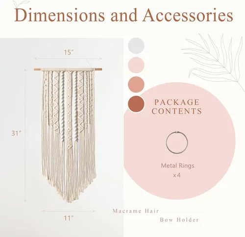 Vista 6 de Mkono Organizador de lazos de macramé para niñas, colgante para lazos de pelo, organizador de lazos Boho para pared, soporte para diademas