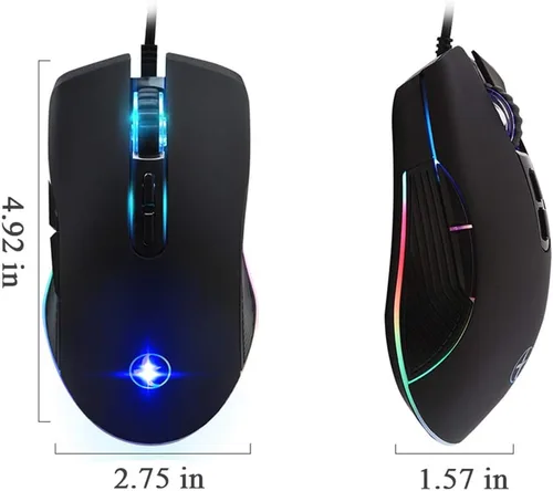 Vista 5 de FIRSTMEMORY - Mouse ergonómico USB C con cable RGB para juegos, óptico con DPI ajustable 800/1600/2400/3200, compatible con portátiles, PC, laptop