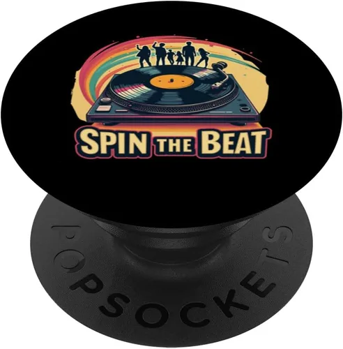 Vista 6 de Spin the Beat Retro Turntable Vinyl Art PopSockets MagSafe PopGrip for iPhone