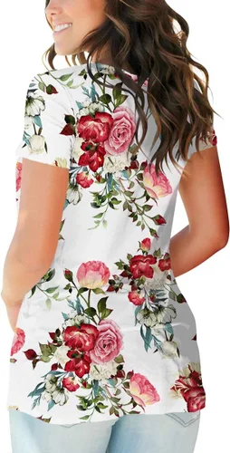 Vista 3 de SAMPEEL - Blusas de verano para mujer, camisetas florales de manga corta, con cuello en V