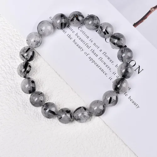 Vista 4 de ZPMMPZ Pulsera de turmalina para hombres y mujeres, 19 cuentas de piedra natural, pulsera de cristal de turmalina, regalos para aliviar el estrés