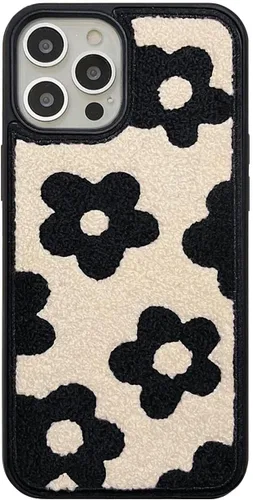 Vista 10 de Funda con diseño de flores retro, bonita funda negra floral para iPhone 13, fabulosa funda de protección femenina peluda para iPhone 13