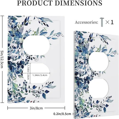 Vista 5 de Cubiertas de Enchufe Dúplex de 1 Gang con Hojas Florales de Eucalipto Azul en Acuarela, Placa Frontal Decorativa para Interruptor de Luz, Placa