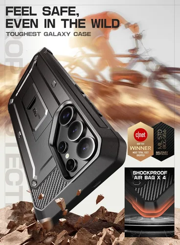 Vista 3 de SUPCASE - Funda para Samsung Galaxy S25 Ultra con protector de pantalla, color negro 2 Front Frames, Built-in Stand & Belt-Clip, Military-Grade