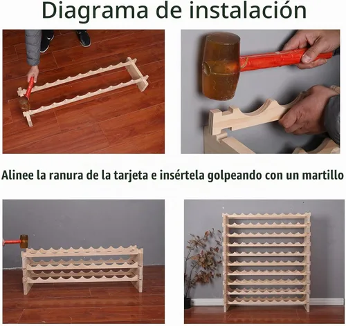 Vista 4 de Estante de madera maciza apilable para vino (60 botellas, color natural)