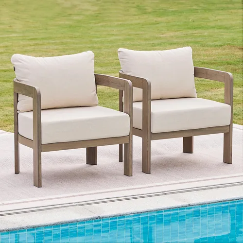 Vista 8 de Juego de 2 sillas de metal para exteriores, juego de muebles de patio, color beige