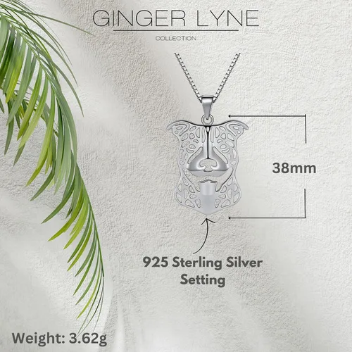 Vista 5 de Pitbull - Juego de collar de plata de ley y aretes colgantes por Ginger Lyne Ears Down Puppy Dog Pet Pendant Box Chain Doggie Animal Paw Print Heart