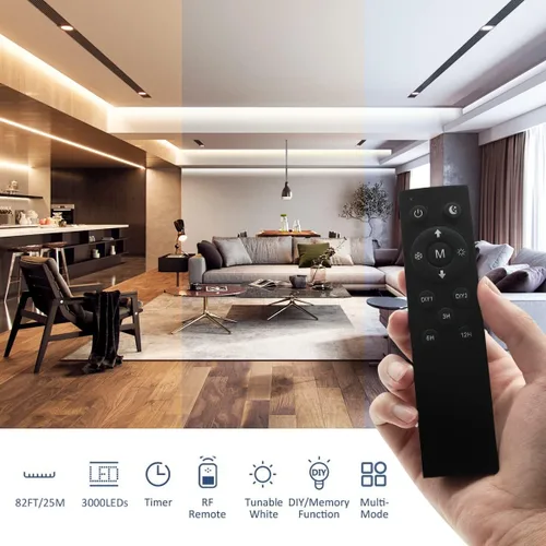 Vista 5 de Tira de luces LED blancas de 82 pies, 24 V, regulable, 3000 K-6000 K, cinta LED con control remoto, cinta LED flexible 2835 para cocina, debajo