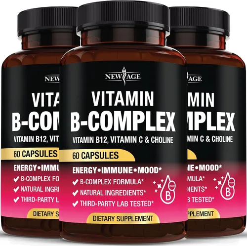 Vista 9 de Complejo de vitamina B para hombres y mujeres - Hecho en Estados Unidos - Complejo B: B1, B2, B3, B5, B6, B7, B8, B9, B12 con vitamina C, colina