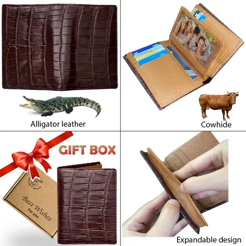 Vista 2 de Alligator - Cartera de cuero plegable personalizada para hombre cocodrilo con bocina de cocodrilo billetera a medida bloqueo RFID regalo de doble