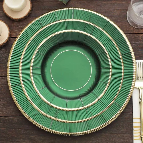 Vista 14 de Efavormart Paquete de 25 Platos Cargadores Desechables Sunray Metallic Sage Green de 13", Bandeja de Servir de Cartón, Redonda - 350 GSM Verde