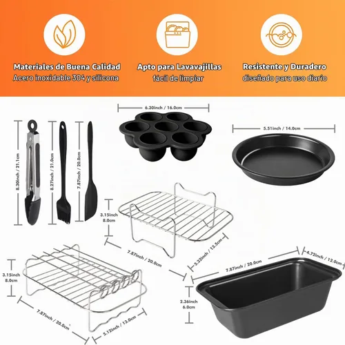 Vista 4 de Accesorios para freidora de aire de doble cesta, juego de 10 piezas compatibles con la freidora de aire dual Ninja DZ201, DZ401 y la mayoría