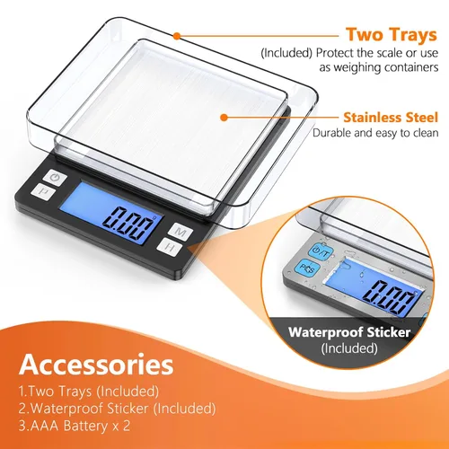 Vista 8 de BOMATA - Báscula de joyería de alta precisión de 0.00 oz, escala digital de gramos, color negro Small & Portable Design with Hold, Tare & Counting