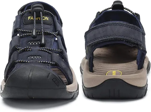 Vista 4 de FLARUT - Sandalias deportivas para hombre, sandalias para senderismo y exteriores, diseño informal de cuero con punta cerrada, sandalias atléticas
