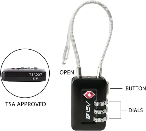 Vista 3 de Cerradura de viaje de equipaje aceptada por la TSA, establece tu propia cerradura de combinación para casillero de gimnasio escolar, cerraduras