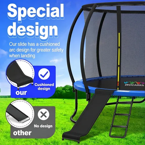 Vista 3 de Tobogán ergonómico para cama elástica con región de amortiguación, escalera deslizante de 3 escalones de ancho para cama elástica, accesorios