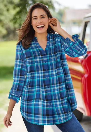 Vista 3 de Camisa de franela Woman Within, con plisado, de gran tamaño, para mujer